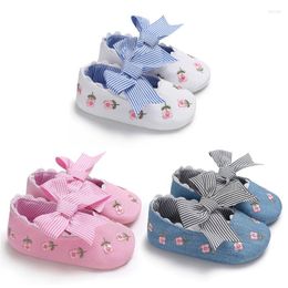 First Walkers Fashion Embroidered Flower Princess Shoes For Toddler Baby Girls Big Bow Soft So