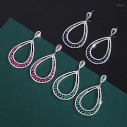 Stud Earrings 2023 Korean Style Temperament Large Women's Exaggerated Tassel Water Droplets Blue Green Cubic Zirconia Jewellery