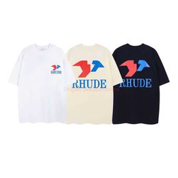 Designer Fashion Clothing Tees Tshirt High Street Fashion Brand Rhude Letter Minimalist Printing Short Sleeve Couple Summer Relaxed Loose Round Neck Tshirt Cotton