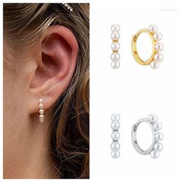 Hoop Earrings 925 Sterling Sliver Needle Pearl Round For Women Geometric Design Versatile Women's Personalised Jewellery