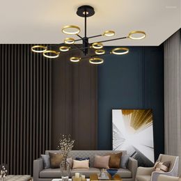 Chandeliers Modern Pendant Lamp Led Rings Circle Ceiling Hanging Chandelier Golden Loft Living Dining Room Kitchen Indoor Lighting Fixture