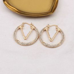 Fashion Hoop Earring Women Big Circle Hoops Gold Stud Earrings Letter V Studs Luxury Designer Earring Jewellery Wedding Party Gift