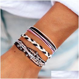 Charm Bracelets Fashion Mtilayer Wax Rope Bracelet Set Bohemia Jewelry Small Bead Bangles For Girl Women Drop Delivery Dh6A1