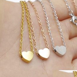 Pendant Necklaces Classic Stainless Steel Clavicle Chain Necklace Love Heart For Women Gold Choker Party Wedding Jewellery Gifts Drop Dheso