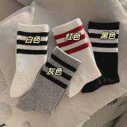 Women Socks Skateboard Fashion Sock Striped Mid Tube Solid Colour Breathable Korean Japanese Hip Hop Black White Harajuku Retro