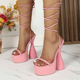 NXY Sandals Gladiator Chunky Platform High Heels Woman Sexy Street Style Ankle Cross-tied Nightclub Catwalk Party Shoes 230511