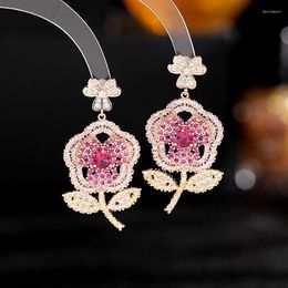 Dangle Earrings 2023 Fashion For Women 925 Silver Needle Sweet Statement Flower Jewellery Cubic Zirconia Luxury Earings Jewellery