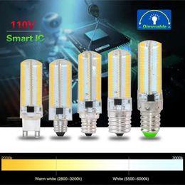 Dimble LED -lampor SMD 3014 LED -glödlampor G4 G8 G9 E11 E12 14 E17 Crystal Silicone Spotlight Lamp 110V 220V 64 152 LEDS