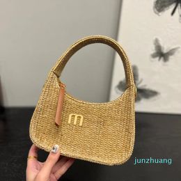 Straw Woven Underarm Bags Women Designer Armpit Handbag Purse Fashion Embroidered Letters Lafite Hobo Pouch Hollowed Out Wallet Top Handle Totes