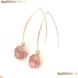 Dangle Chandelier Fashion Resin Stone Earrings Druzy Drusy For Women Gold Plating Round Circle Shape Ear Best Jewelry Gifts Drop De Dhqnf