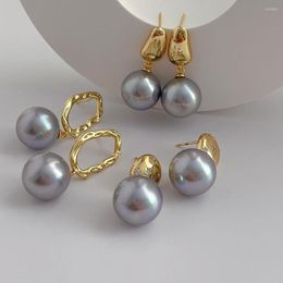 Dangle Earrings Minar Trendy 3 Designs Gray Color Round Shell Pearl Drop For Women Bling Rhinestone Geometric Copper Earring Oorbellen