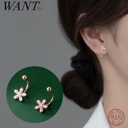 WANTME 925 Sterling Silver Piercing Earrings Romantic Five-petal Flower Fashion Teen Stud Earrings Women Simple Wedding Jewelry