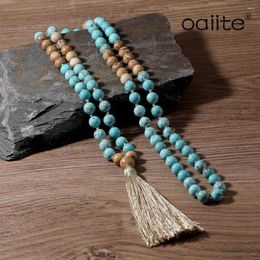 Pendant Necklaces OAIITE Matte Turquoises Stone For Women Female 108 Payer Long Mala Beads Tassel Necklace Jewellery