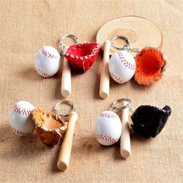 Keychains Mini Three-piece Baseball Glove Wooden Bat Keychain Sports Car Key Chain Ring Gift For Man Women B166