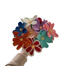 Decorative Flowers 5 PCS Hand-woven Single Flower Bouquet DIY Wool Knitting Plants Mixed Colour Wedding Party Decoration