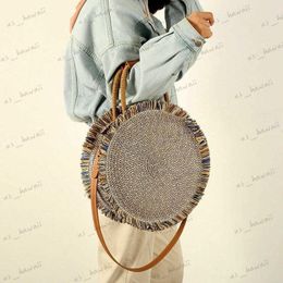 Evening Bags Women Fashion Woven Handbag Tote Shoulder Bags Summer Beach Casual Rattan Str Wicker Circle Bag T230526