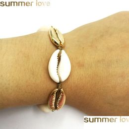 Charm Bracelets Original Nature Shell Bracelet With Zinc Alloy Handmade Gold Colour Braid And Necklace Jewellery For Women Drop Delivery Dhb3Y