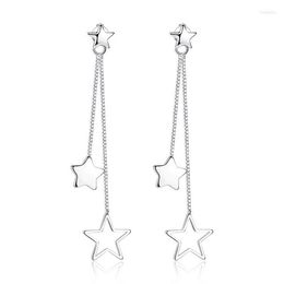 Stud Earrings Silver Colour Long Tassel Double Star Gothic For Women Accessories Love Gift Brincos Bijoux 5Y4612024