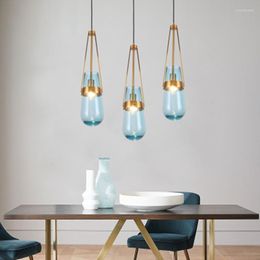 Pendant Lamps Bule Glass Lights Creative Water Droplets Kitchen Island Indoor Bar Lighting Light Fixtures AC 110-240V