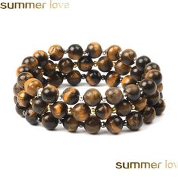 Beaded New Fashion Womens Strand Bead Bracelets Tiger Eye Stone And Alloy Charm Bracelet Gift Jewellery For Mothers Day Drop Delivery Dhghg
