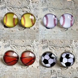 Stud Glass Earrings Creative Baseball Football Basketball Ball Fashion Jewellery Accessories Drop Delivery Dhqad