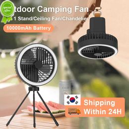 New Multifunction Portable Electric Camping Fan Rechargeable Desktop Tripod Stand Cooling Ceiling Fan with LED Outdoor Dropshipping