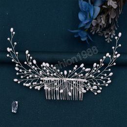 Luxirious Hair Combs Faux Freshwater Pearls Jewelry Silver Wedding Headwear Headpiece for Women Hair Ornaments Crystal Headwear