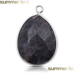 Charms Natural Black Flash Stone Charm Handmade Pendant For Necklace Jewelry Making Accessories Diy Drop Delivery Findings Components Dhpiu