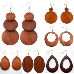 Variety Vintage Geometric Circle Wooden Drop Earrings for Women Bohemian Ethnic Wood Dangle Statement Earrings Jewellery