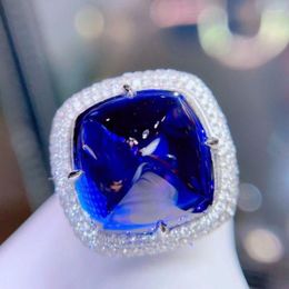Cluster Rings Tanzanite Ring Fine Jewelry Pure 18 K Gold Natural Gemstones 20ct Diamonds Female Anniversary Gift