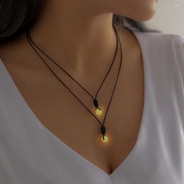 Pendant Necklaces Lacteo Double Layers Black Rope String Neck Chain Luminous Stone Beads For Women Jewelry Choker Party Gifts