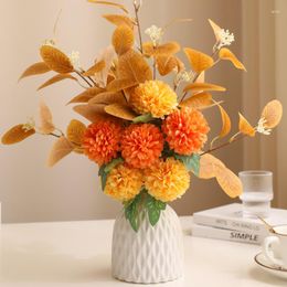 Decorative Flowers Ins Wind Artificial Flower Eucalyptus Leaf Ball Chrysanthemum Bouquet Home Decoration Vase Arrangement