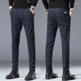 Men's Pants 2023 Spring England Plaid Work Stretch Men Cotton Business Fashion Slim Grey Blue Casual Pant Male Brand Trouser 38
