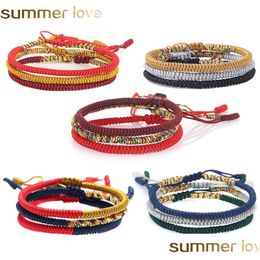 Charm Bracelets Handmade 3Pcs/Set Knots Rope Bracelet Mti Colour Tibetan Buddhist Good Lucky Braided Bangles For Women Men Drop Deliv Dhblw