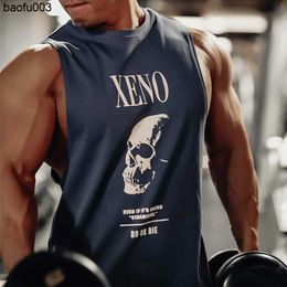 Men's T-Shirts Sports Fitness Tank Tops Mens Summer Fashion Skull Print Loose O Neck Camisole Streetwear Men Clothes Casual Sleeveless T Shirts J230526