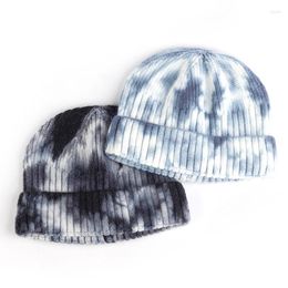 Berets Geebro Man Women Tie Dye Knitted Beanie Hat Warm Casual Cap Fashion Street Style Hip Hop Unisex Cuffed Short Melon Hats