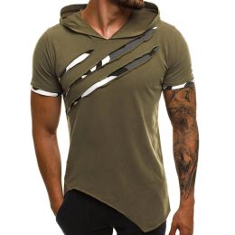 QNPQYX New Summer Men's Hooded T-shirt Casual Slim Short Sleeve Hoodies Men Plus Size 3XL Solid Streetwear Tee Shirt Homme