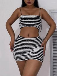 Women's Tracksuits Summer Striped Women Vest Mini Skirt 2 Piece Set Casual Sleeveless Tank Top High Waist Skurts Suit Female 2023 Lady Chic
