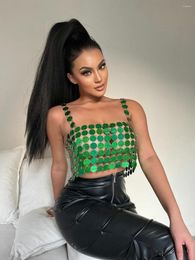 Women's Tanks 2023 Bling Women Green Acrylic Beading Bra Tank Tops Sexy Short Backless Sequined Shirt Camis NIght Club Breast Body Chain