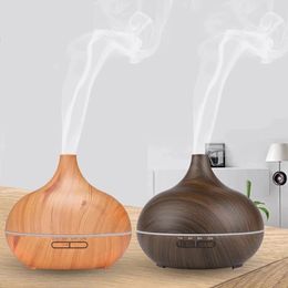 Essential Oils Diffusers Air Humidifier Electric Air Diffuser Aroma Humidifier Mist Wood Grain Oil Aromatherapy Mist Maker LED Light For Car Home 230525