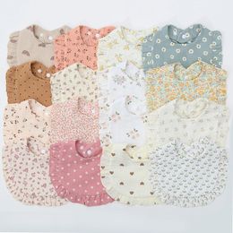 Flower Print Baby Bibs Adjustable Snap Saliva Towel Ruffled Edge Muslin Cotton Burp Cloths Rainbow A Grade Girls Feeding Scarf
