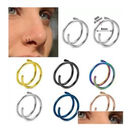 Nose Rings Studs Stainless Steel Double Ring Spiral Septum Piercing Cartilage Hoop Earrings Tragus Helix For Women Nostril Jewellery Dh4Sg