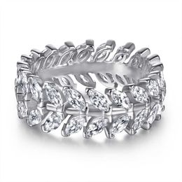 Designer 925 Sterling Silver Diamond Full Leaf Ring Rings Horse Eye Brand Female