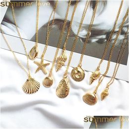 Pendant Necklaces Fashion Gold Color Alloy Cowrie Shell Necklace For Women Conch Chain Starfish Summer Design Jewelry Drop Delivery P Dhrjq