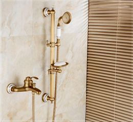 Bathroom Shower Sets Antique Brass Finish Mixing Valve And Cold Water Bath Faucet Set /Wall Mounted Tub