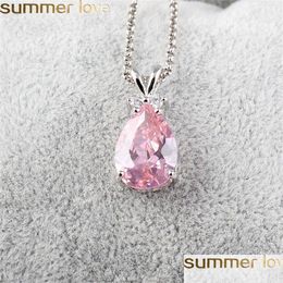 Pendant Necklaces New Fashion Style Synthetic Zircon Teardrop Necklace Sier Colour Jewellery Purple Pink Green Austrian Crystal Women D Dh0Da