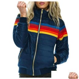 Jackets femininas listra arco -íris impressa jaqueta fina com capuz feminino de inverno algodão parka para entrega de gotas de casaco plus size um dhfxb