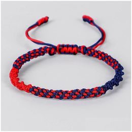 Charm Bracelets Tibetan Buddhist Lucky Corn Knots Bracelet Women Men New Fashion Handmade Blue Red Black String Braided Jewelry Gift Dhmqd