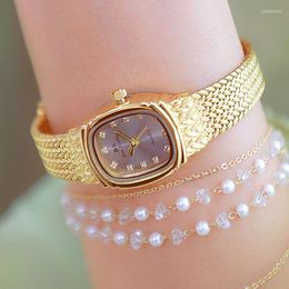 Wristwatches BS Gold Watch Women Fashion Simple Quartz Women's Wristwatch Golden Luxury Stainless Steel Watches 2023 Gift