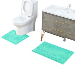 2pcs/set Bath Mat Chenille Anti Slip Absorbent Bathroom Floor Door Mat Toilet U Shaped Contour Foot Pad Soft Rugs Carpet Machine Washable W0028